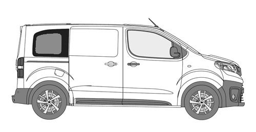 Takasivuikkuna, oikea, vihre&auml;, Expert / Jumpy / Proace / Scudo / Vivaro (L1, 4606mm)