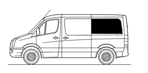 Takasivuikkuna, vasen, tumma, Crafter / Sprinter, 2006-> (L1, liukuovella)