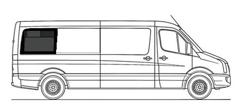 Takasivuikkuna, oikea, tumma, yl&auml;liukuluukulla, Crafter / Sprinter, 2006-> (L3/L4)
