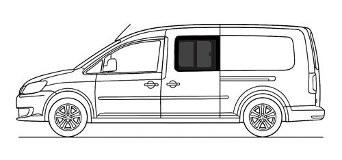 Sivuikkuna, vasen, tumma, liukuluukulla, VW, Caddy Maxi, 2003-2020