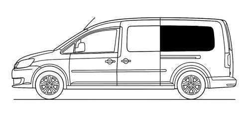 Takasivuikkuna, vasen, tumma, VW, Caddy Maxi, 2003-2020