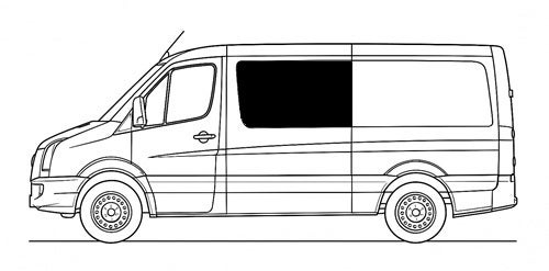 Sivuikkuna, vasen, tumma, Crafter / Sprinter, 2006-> (L2/L3/L4, ilman liukuovea)