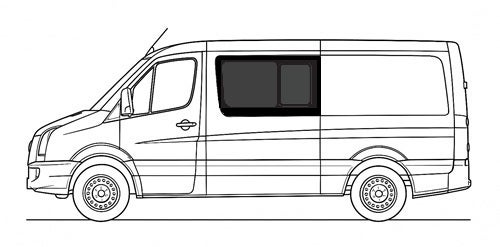 Sivuikkuna, vasen, tumma, tasaisella takaa eteen liukuvalla luukulla, Crafter / Sprinter, 2006-> (L2/L3/L4)