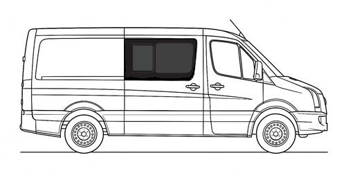 Sivuikkuna, oikea, tumma, tasaisella takaa eteen liukuvalla luukulla, Crafter / Sprinter, 2006-> (L2/L3/L4)