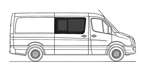 Sivuikkuna, oikea, tumma, tasaisella takaa eteen liukuvalla luukulla, Crafter / Sprinter, 2006-> (L2/L3/L4)