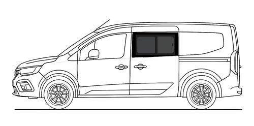 Sivuikkuna, vasen, tumma, takaa eteen liukuvalla luukulla, Citan / Kangoo / Townstar, 2021-> (L2)