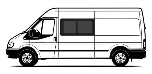 Sivuikkuna, vasen, tumma, liukuluukulla, Ford Transit, 2000-2013 (keskipitk&auml; / pitk&auml;)