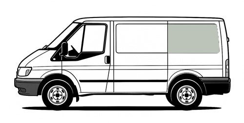 Takaivuikkuna, vasen, vihre&auml;, Ford Transit, 2000-2013 (lyhyt)